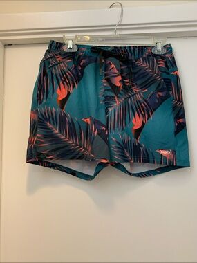 Teal Tropical Print Men's Swim Trunks